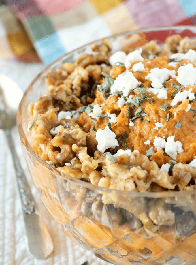 Mashed Sweet Potatoes with Goat Cheese and Honey Walnuts | Side Dish Recipe