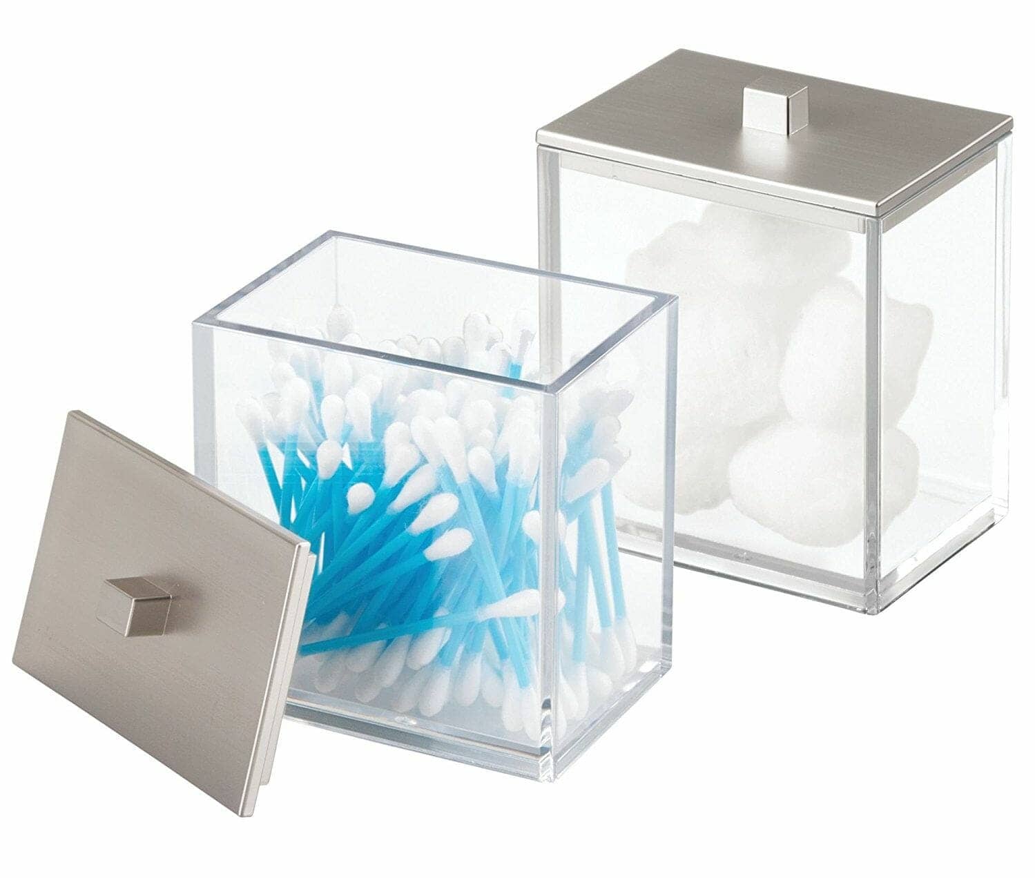 Store your cotton balls, cotton swabs and more in clear canisters on the bathroom counter or shelves. 