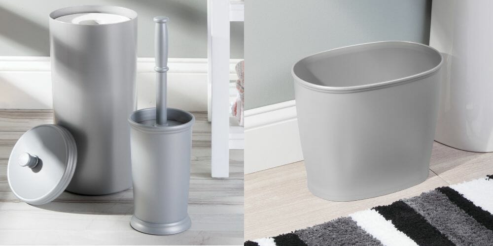 This 3-piece toilet brush caddy set adds storage to your bathroom. 