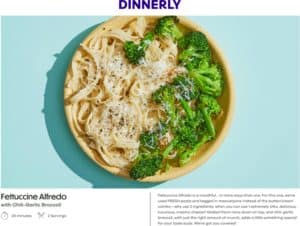 Fettucine Alfredo with Chili Garlic Broccoli Dinnerly.com recipe card