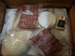 Cold contents of Dinnerly.com Meal kit in box