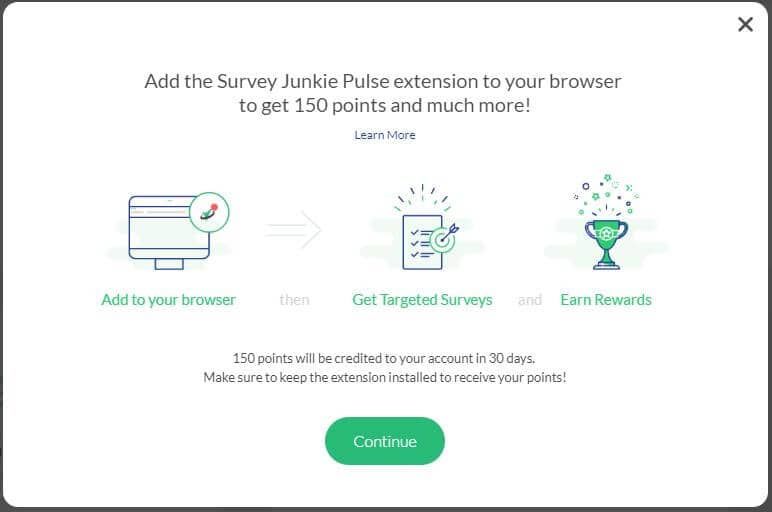 Survey Junkie photo showing add Google Chrome extension and receive 150 points.