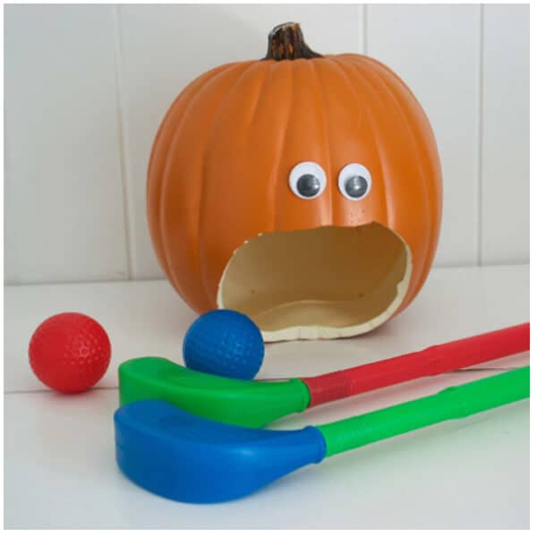 Fake Orange pumpkin with a large mouth for golf game