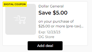 Dollar General $5 off $25 coupon