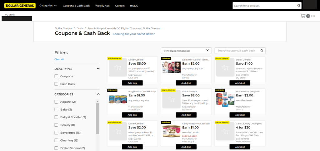 Dollar General coupon screen